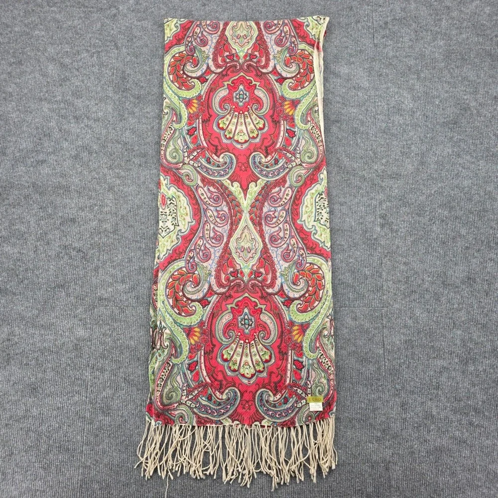 Echo Red Paisley Scarf 100% Rayon from Bamboo Fringe Trim Wrap RN26128
